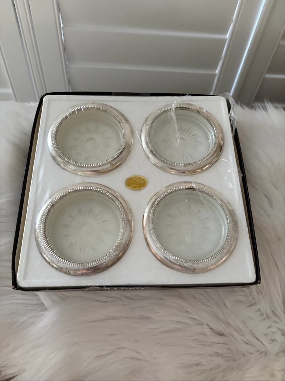 Vintage Leonard silver plated glass crystal coasters